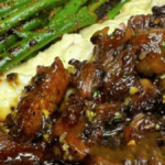 Garlic Steak Bites & Cheddar Mash with Green Beans