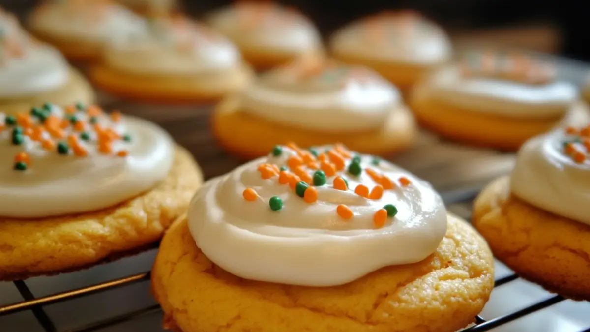 Pumpkin Sugar Cookies with Cream Cheese Frosting