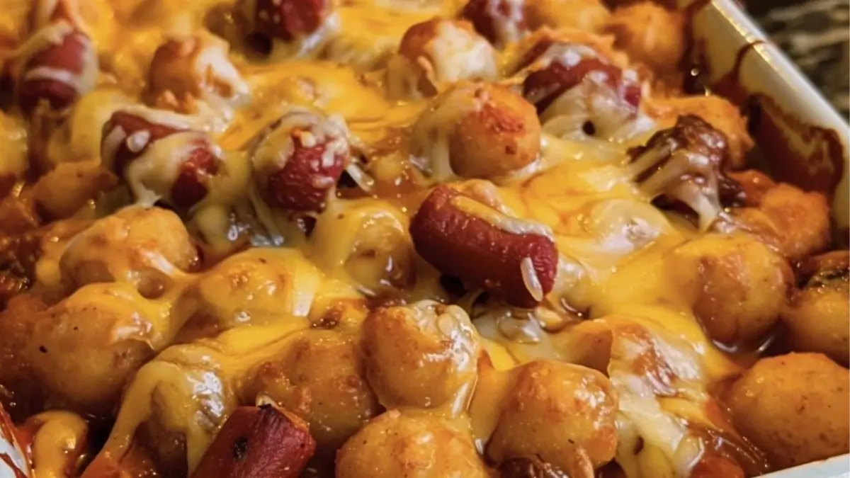 Cheesy Hot Dog Tater Tot Casserole