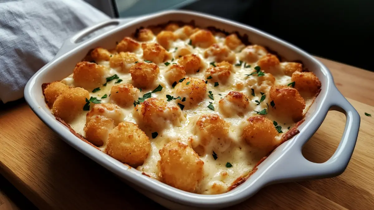 Chicken Alfredo Tater Tot Casserole