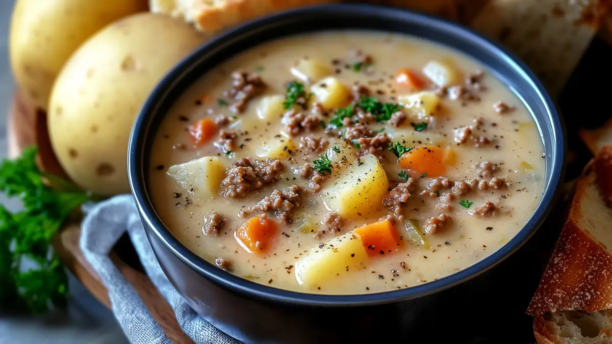 Crockpot Creamy Potato & Hamburger Soup