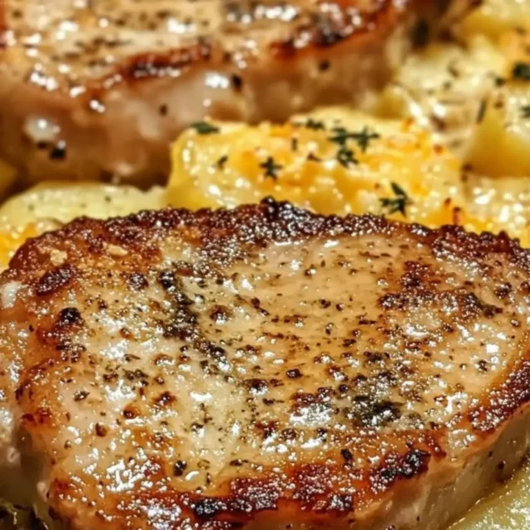 Garlic Parmesan Pork Chops with Cheesy Scalloped Potatoes - recipe maestro