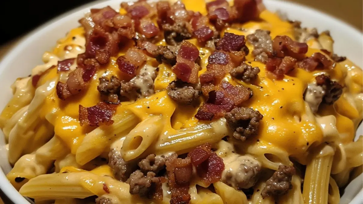 Loaded Bacon Cheeseburger Alfredo Pasta