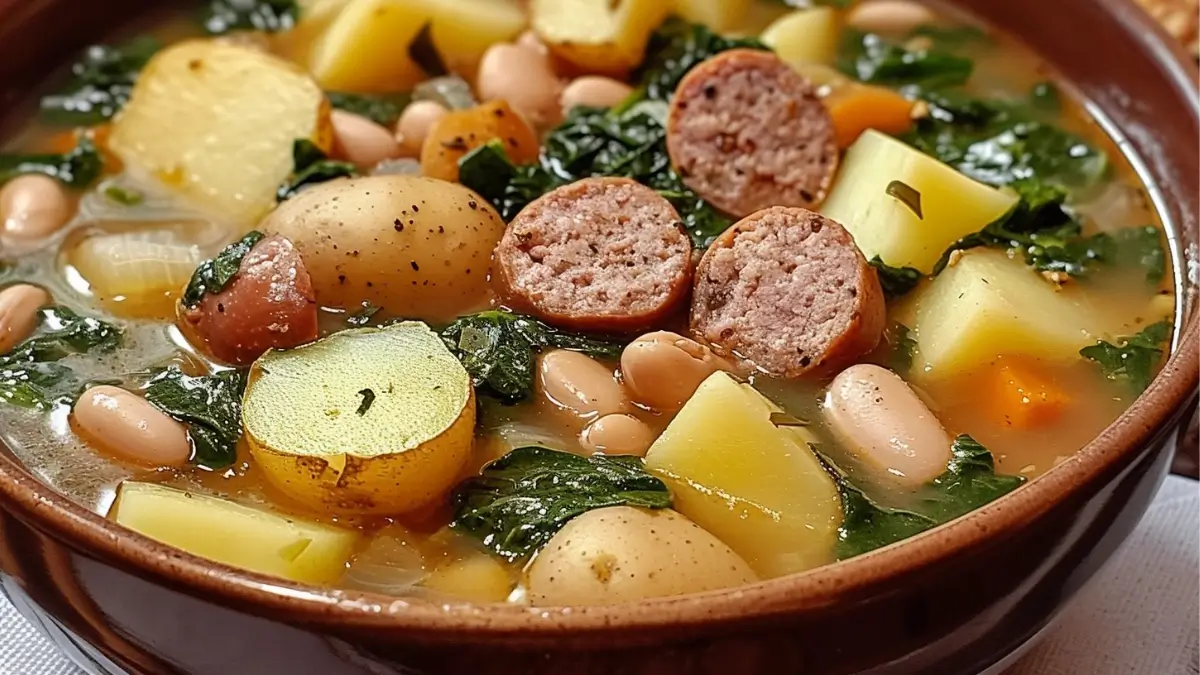 Sausage Soup with Spinach, Potatoes, and White Beans