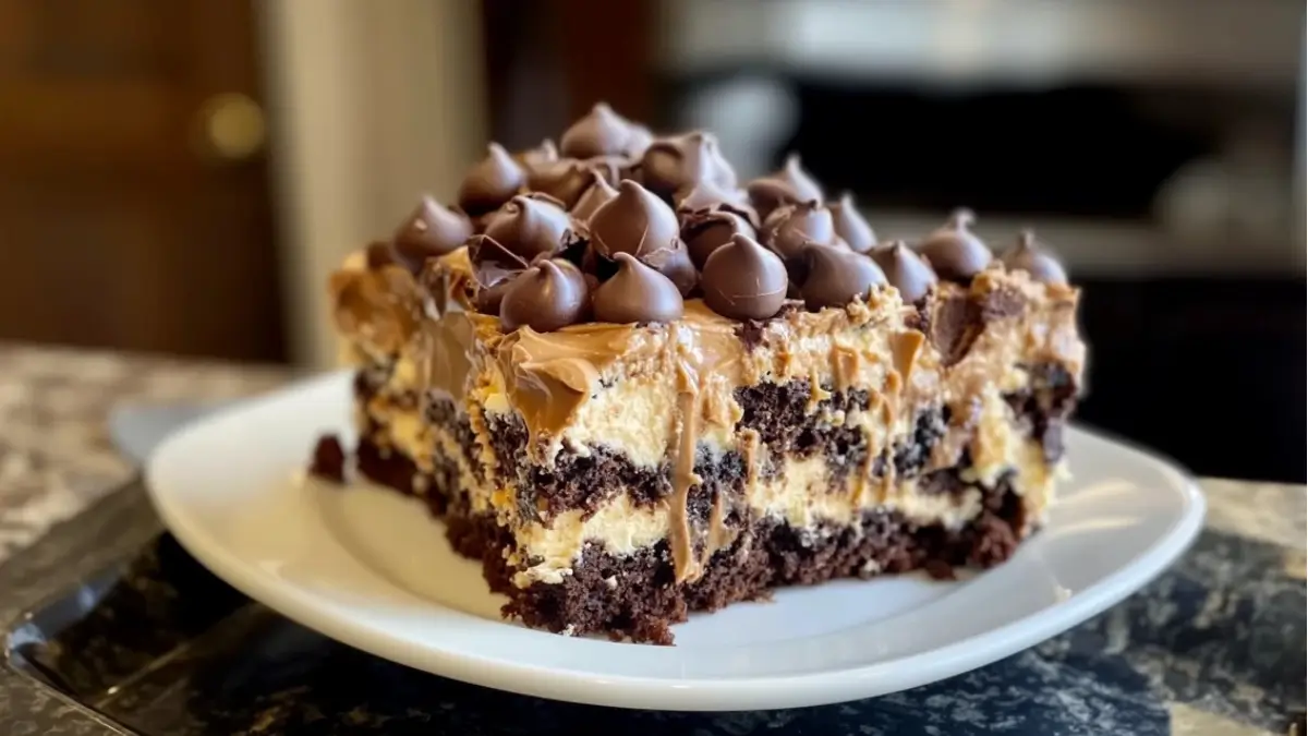 Chocolate Peanut Butter Poke Cake