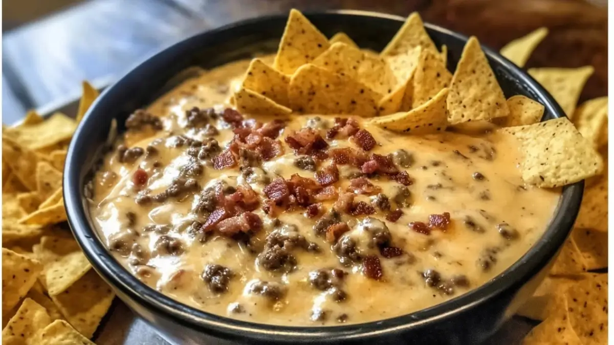 Sizzling Bacon Cheeseburger Queso Dip