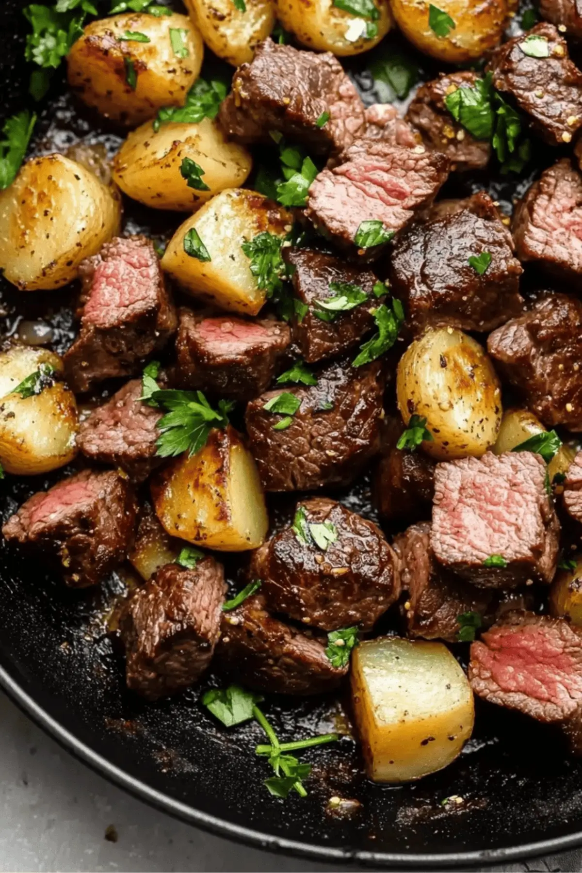 Garlic Butter Steak Bites and Potatoes