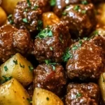 Slow Cooker Garlic Butter Beef Bites and Potatoes