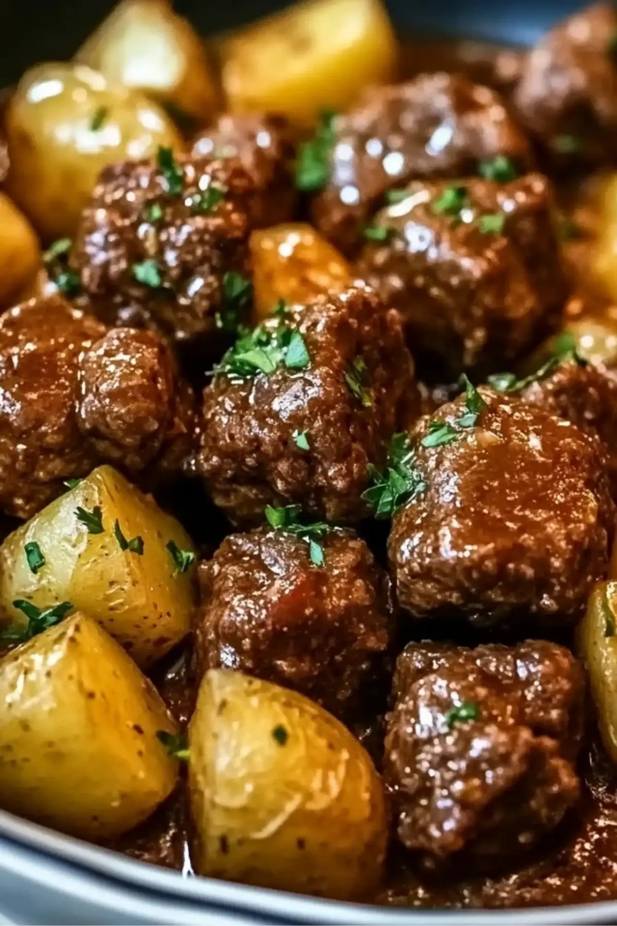 Slow Cooker Garlic Butter Beef Bites and Potatoes