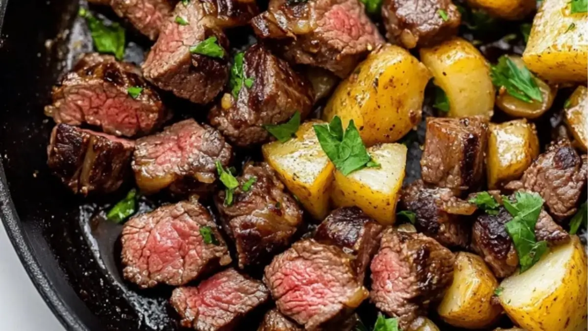 Garlic Butter Steak Bites and Potatoes