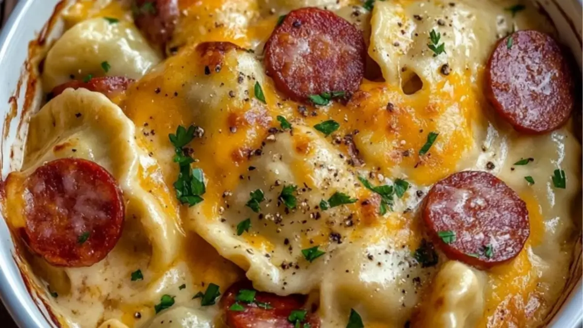 Crockpot Pierogi Casserole with Kielbasa