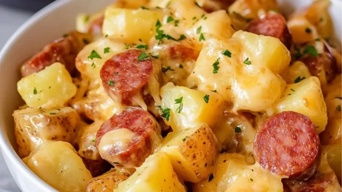 Crockpot Cheesy Potatoes and Kielbasa