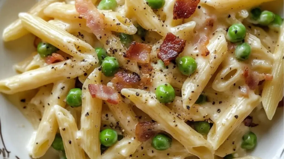 Creamy Penne Pasta with Peas and Bacon