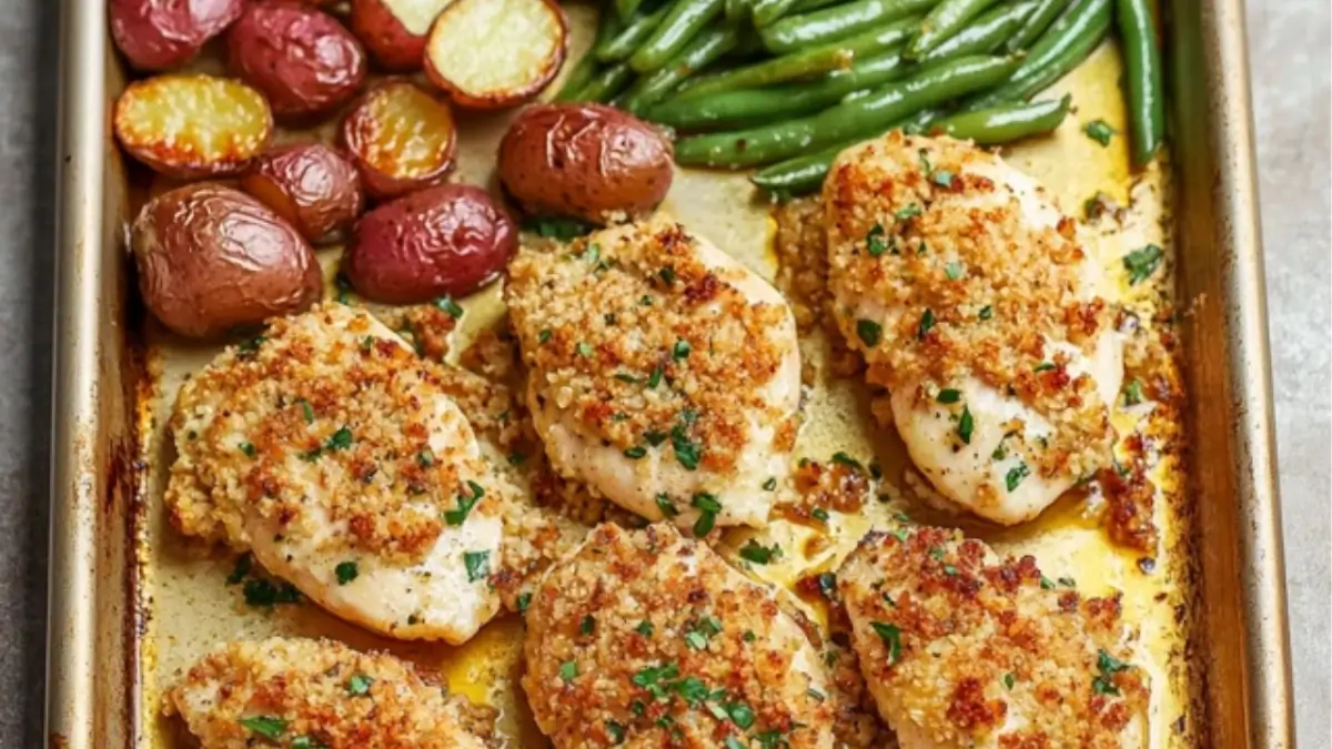 Parmesan Crusted Chicken Sheet Pan Dinner