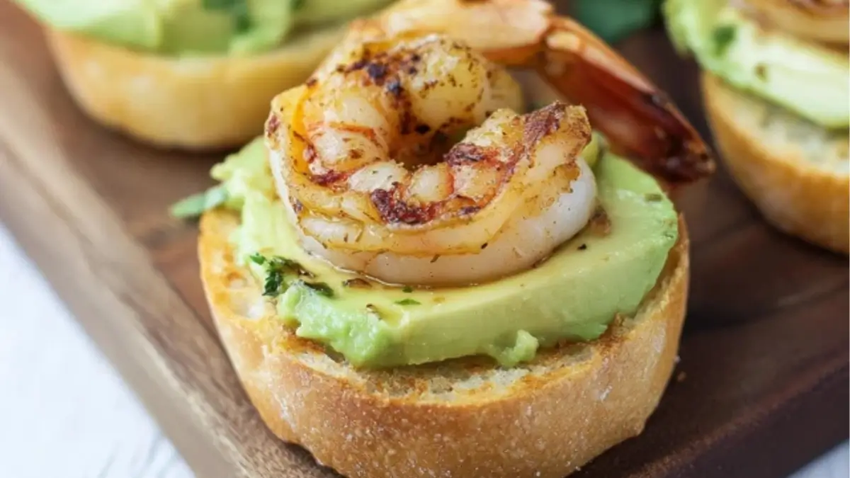 Garlic Shrimp and Avocado Crostini