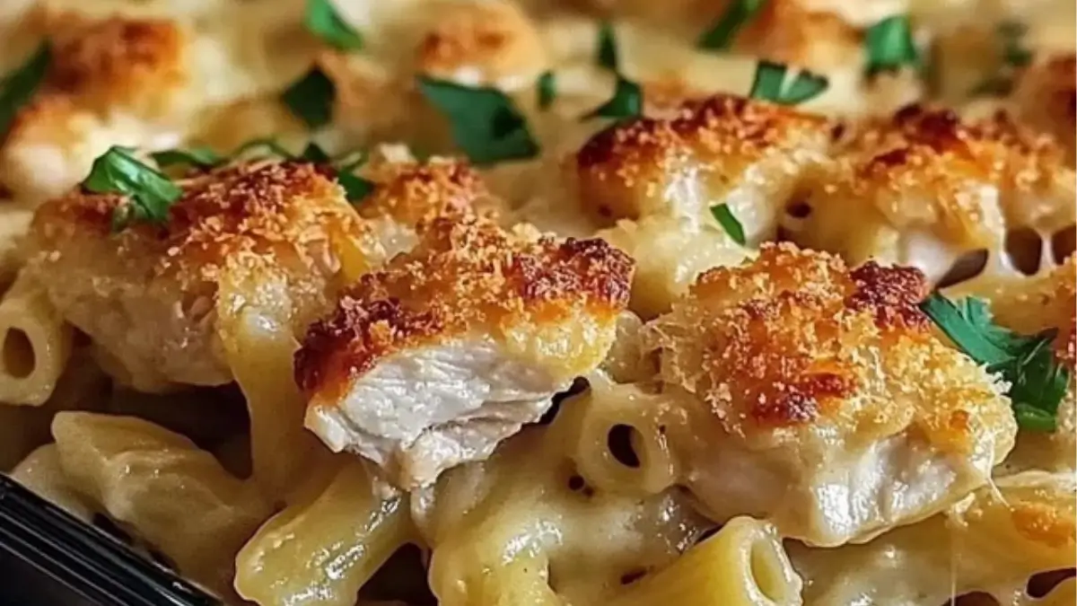 Creamy Garlic Parmesan Chicken Pasta Bake