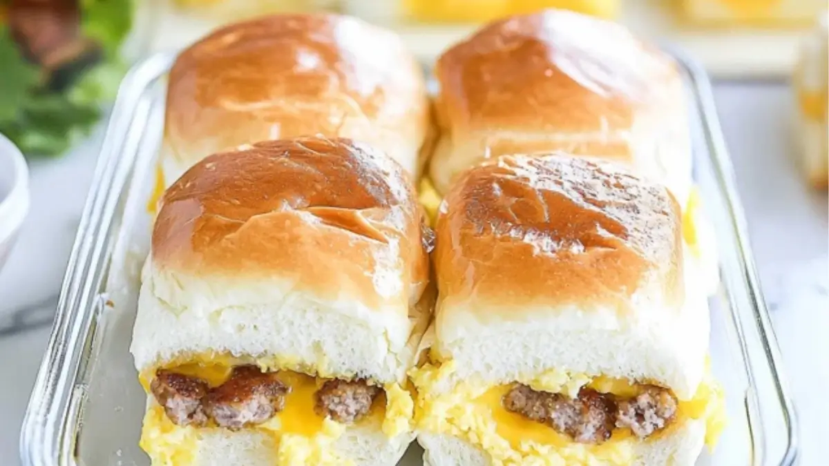 Hawaiian Roll Breakfast Sliders with Sausage Egg & Cheese