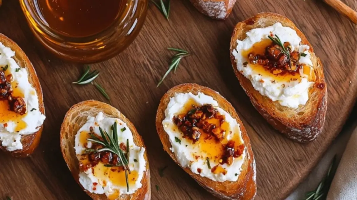 Whipped Feta Crostini with Hot Honey