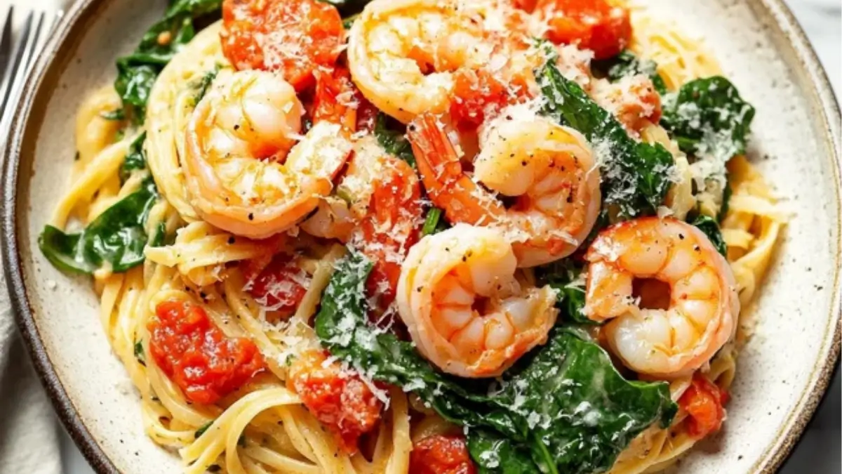 Tomato Spinach Shrimp Pasta