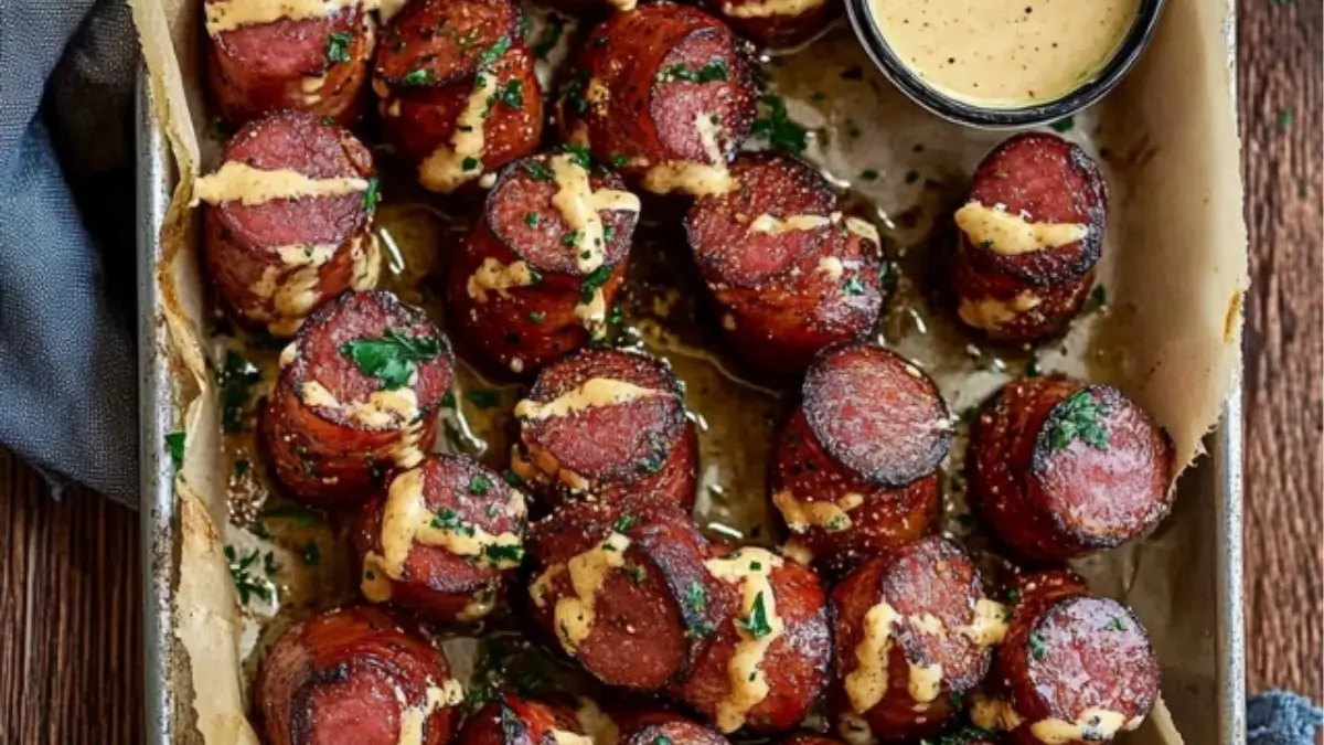 Mustard Hasselback Kielbasa Bites