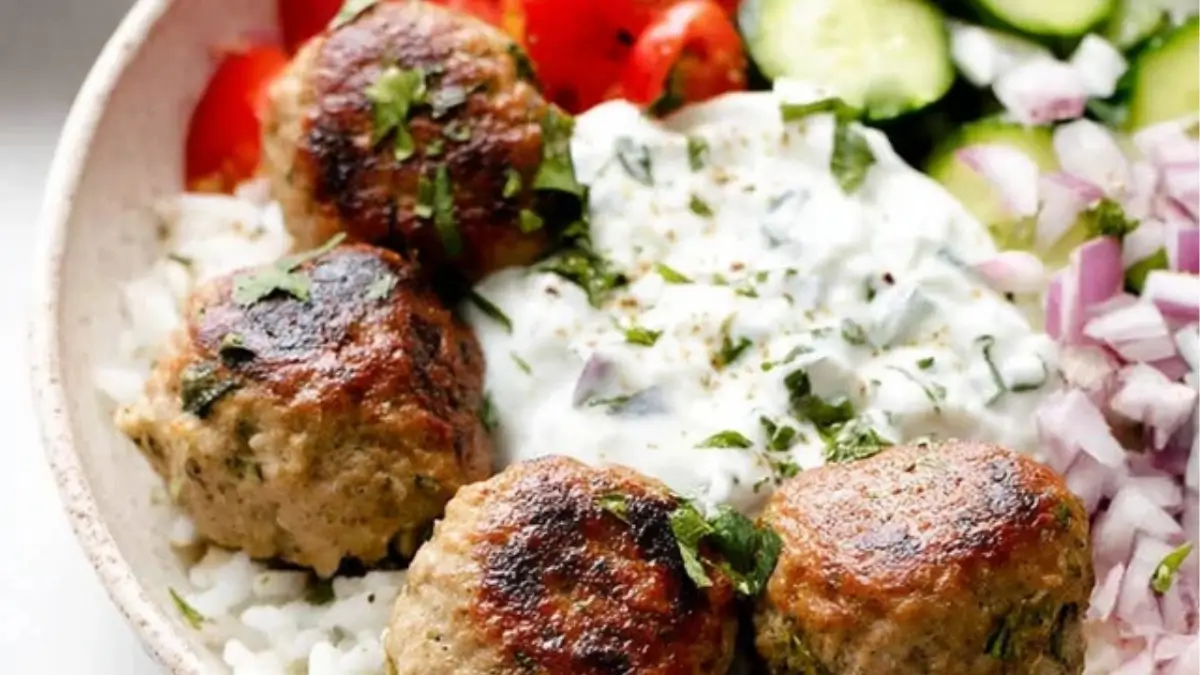 Healthy Greek Turkey Meatballs with Tzatziki Sauce