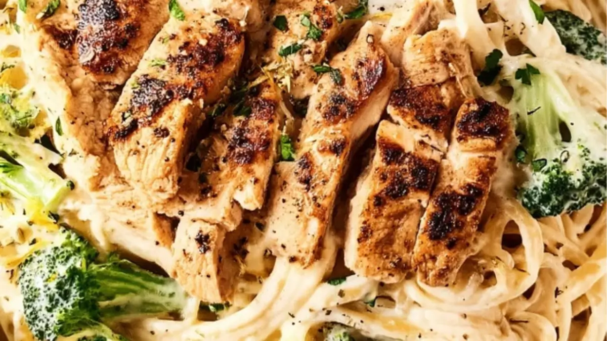 Lightened-Up Lemon Herb Chicken Alfredo with Broccoli