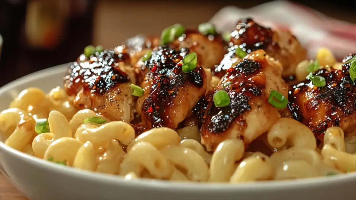 Sweet and Spicy Honey Pepper Chicken with Creamy Macaroni Cheese
