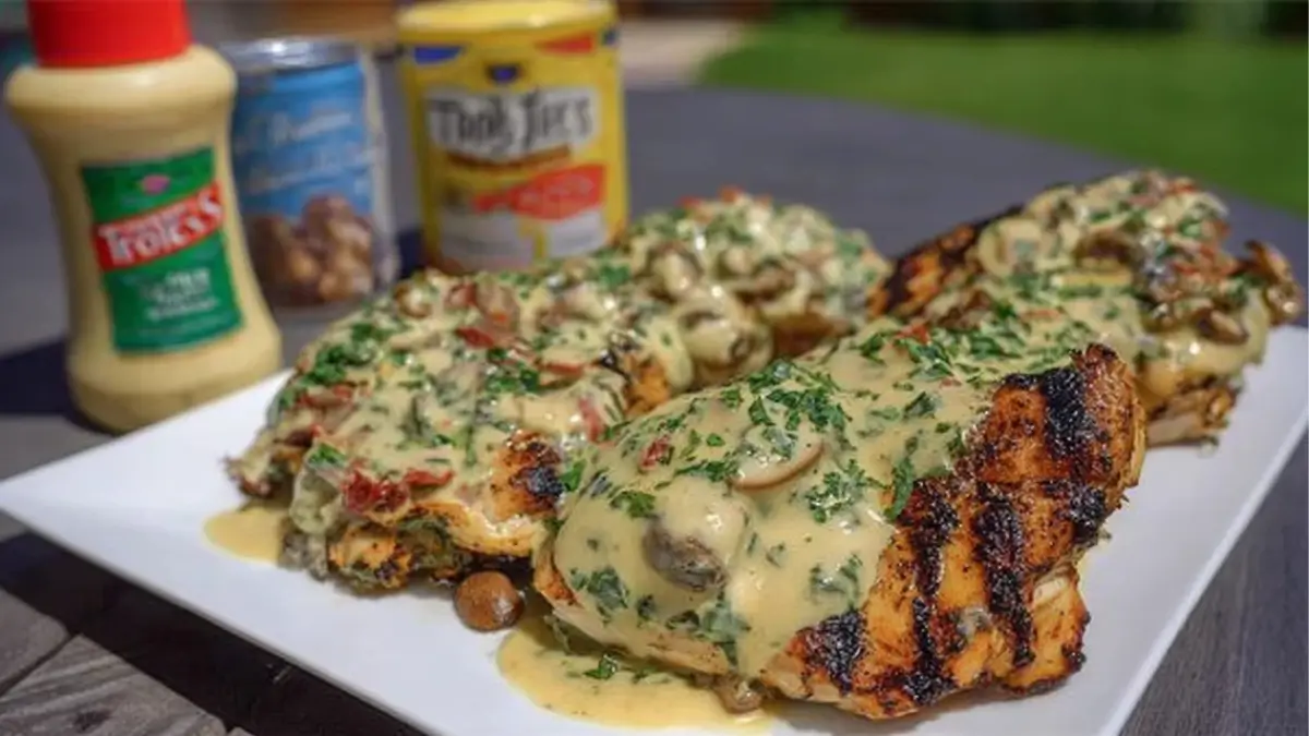 Grilled Stuffed Chicken with Cream Sauce