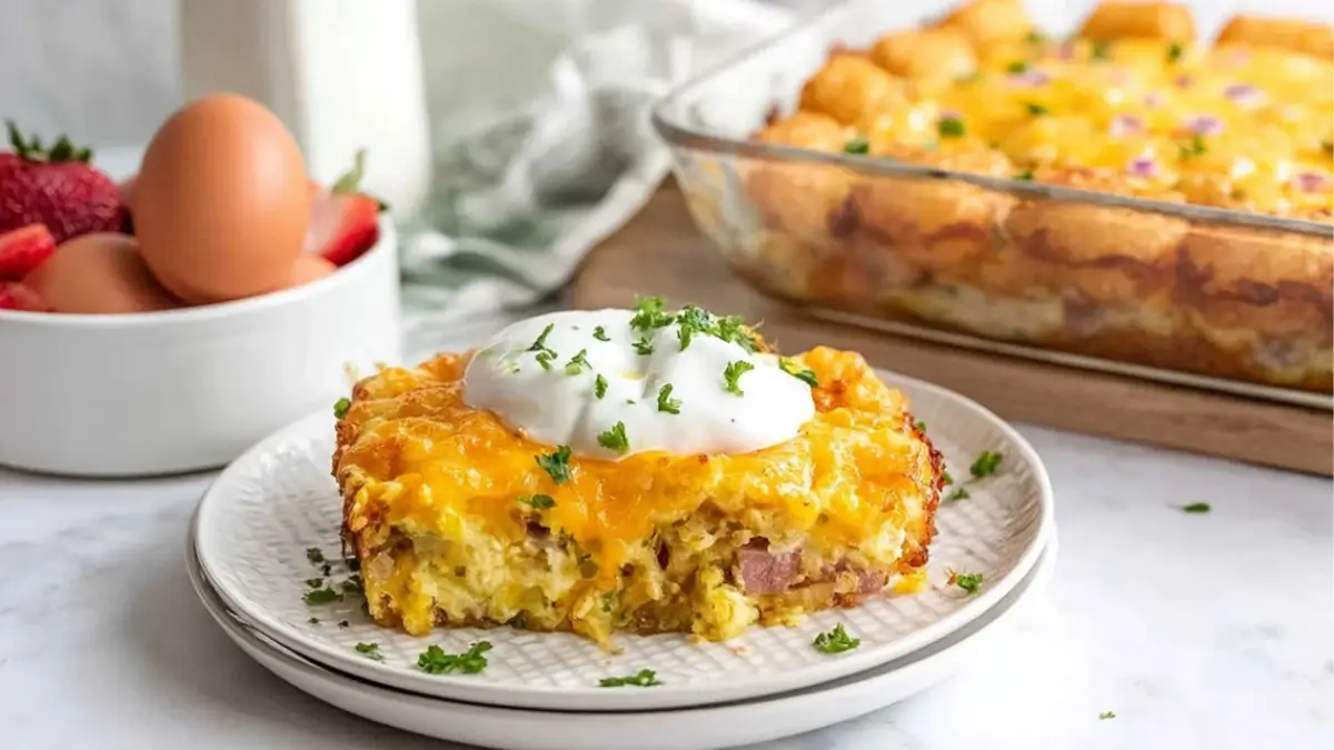 Ham and Cheese Breakfast Casserole with Tater Tots