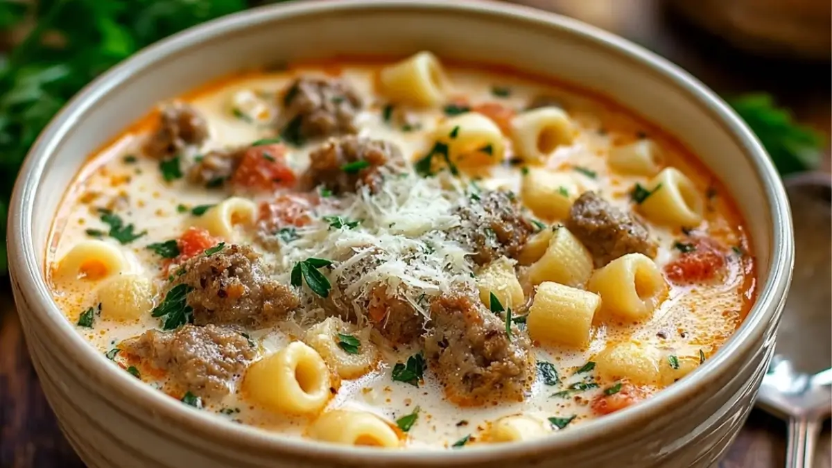 Creamy Parmesan Italian Sausage Ditalini Soup