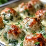 Southern Baked Chicken Ricotta Meatballs with Spinach Alfredo Sauce