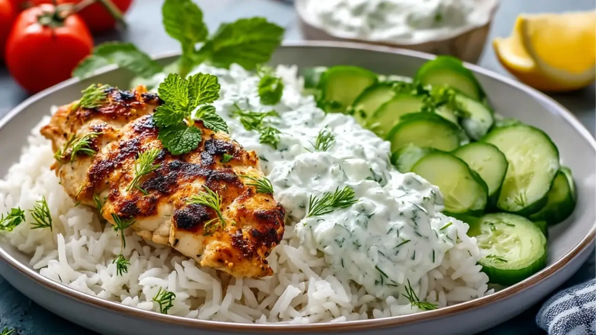 Lemon Herb Chicken Tzatziki Bake with Rice