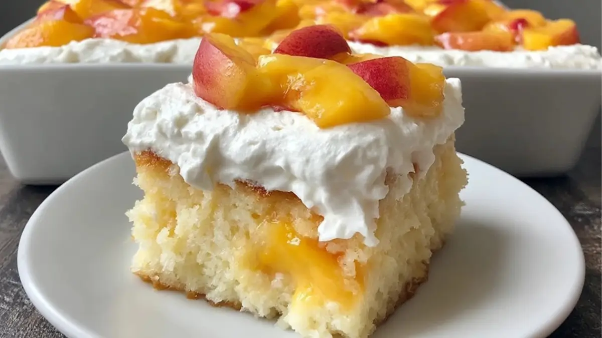 Peaches and Cream Poke Cake