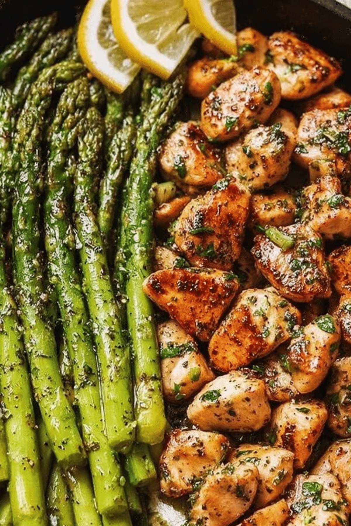 Garlic Butter Chicken Bites with Asparagus