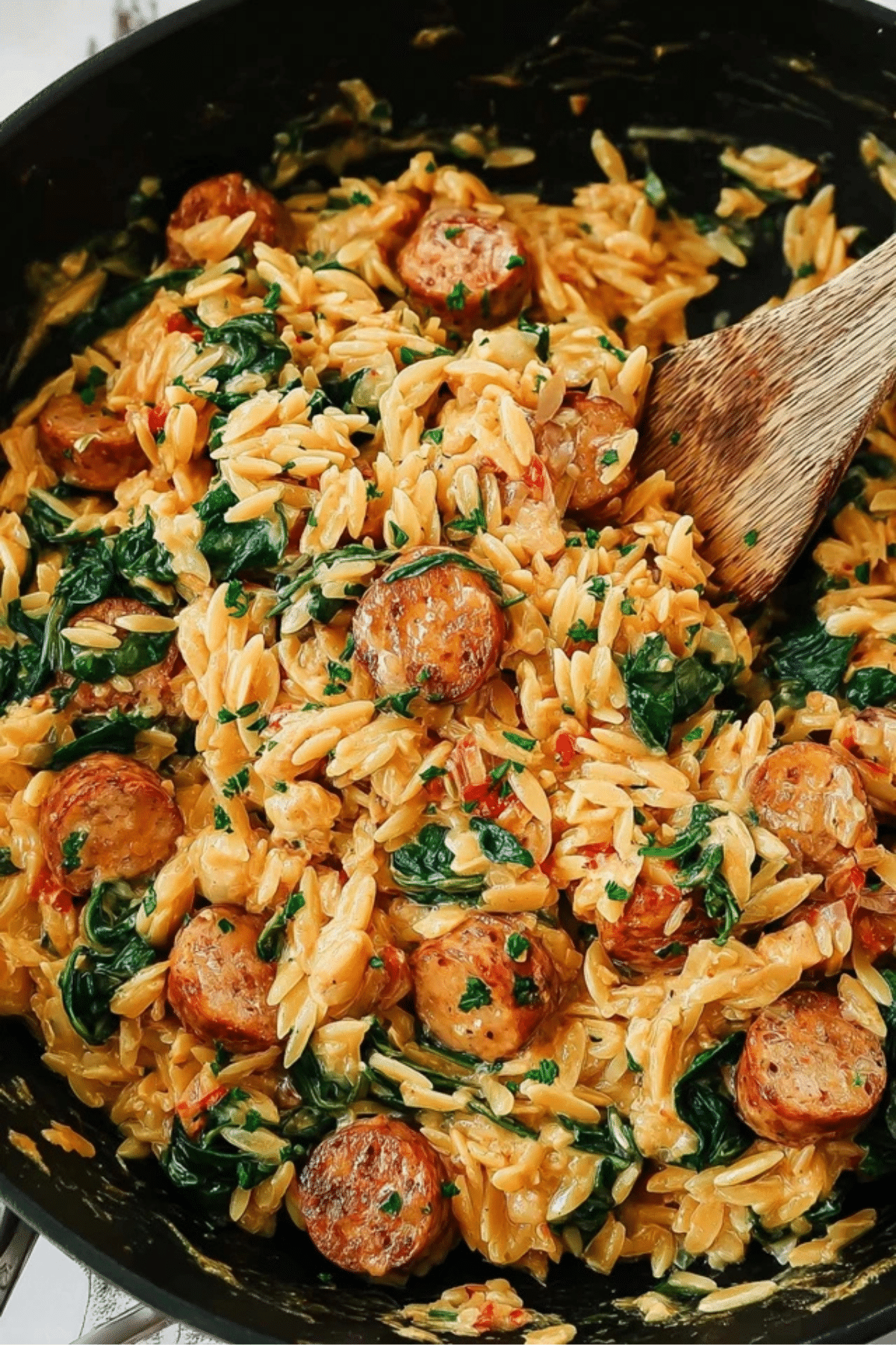 Creamy Chicken Sausage Orzo Skillet