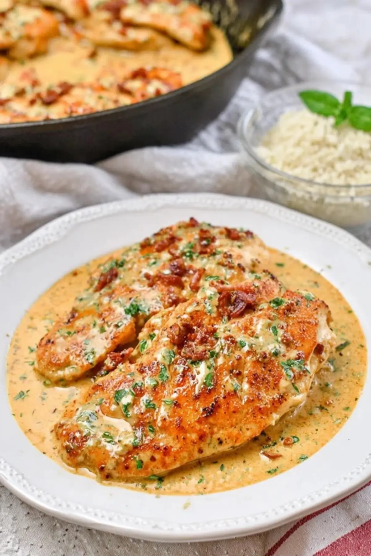 Lemon Herb Chicken Skillet with Tomato Basil Cream Sauce