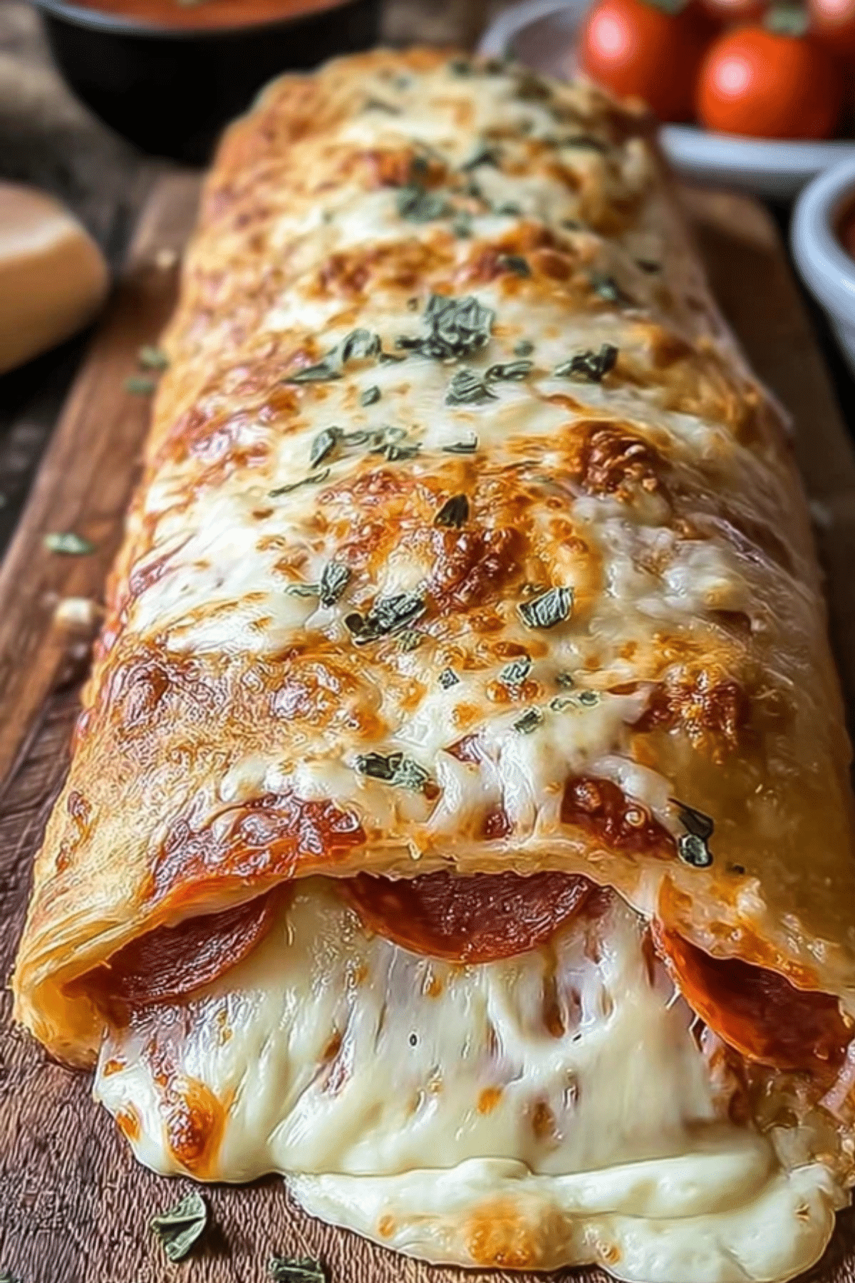tremendus cheesy pepperoni stromboli