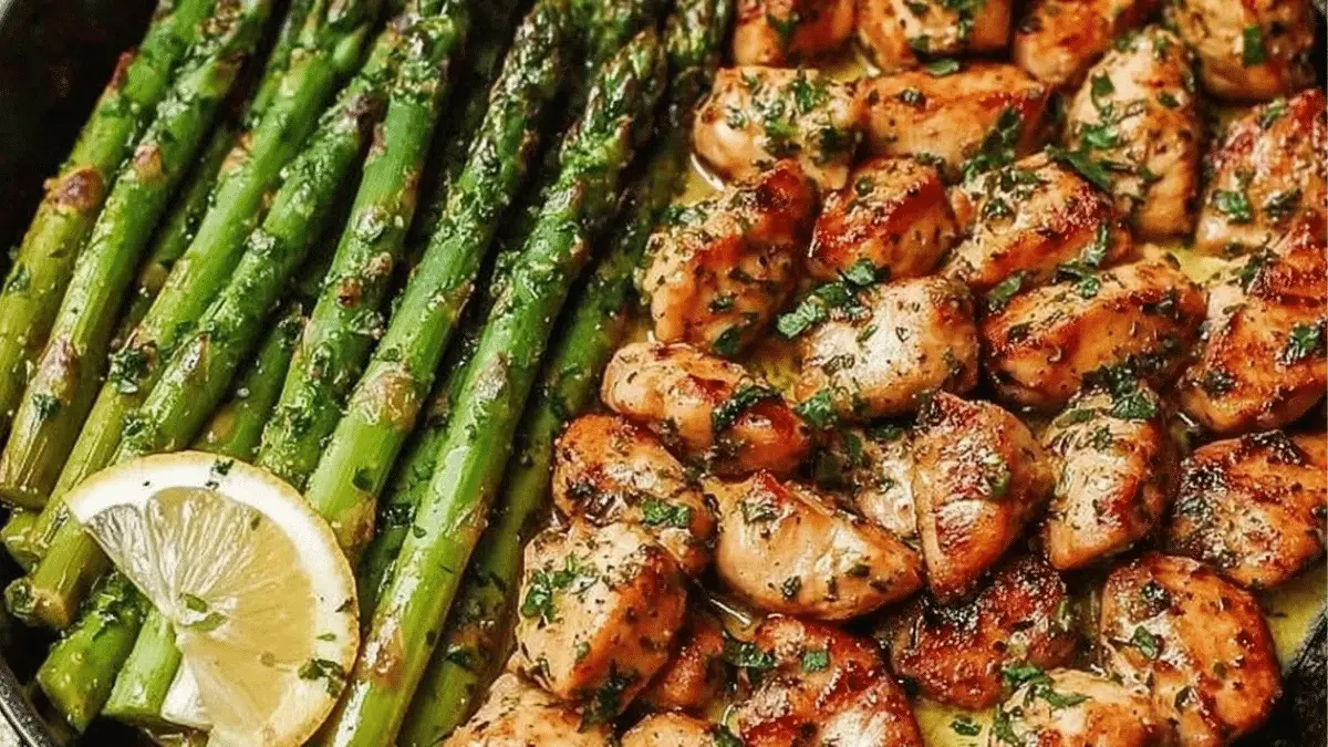 Garlic Butter Chicken Bites with Asparagus
