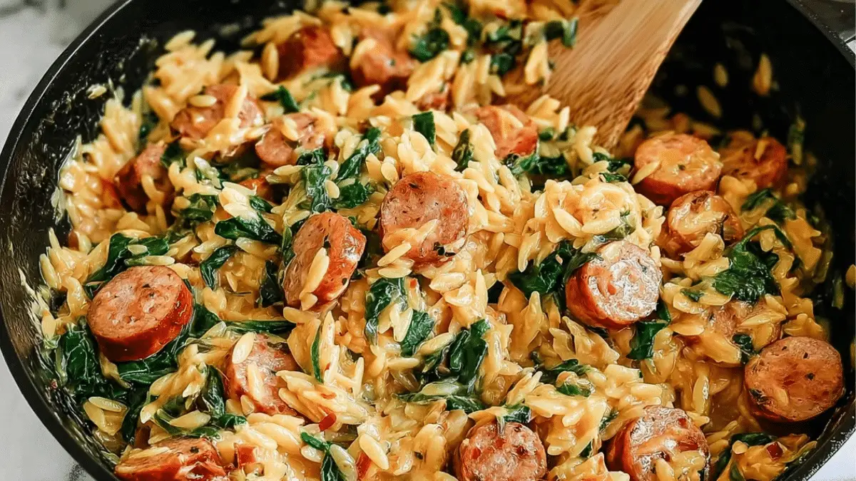 Creamy Chicken Sausage Orzo Skillet