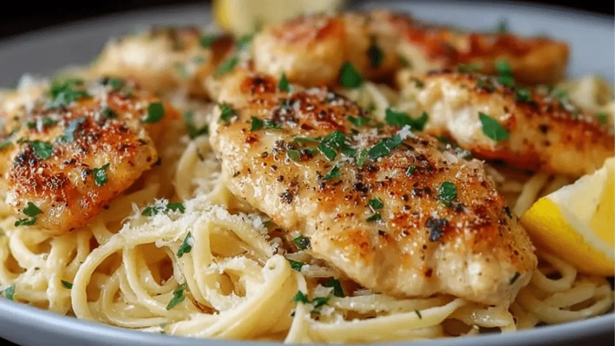 Lemon Garlic Butter Chicken with Parmesan Linguine