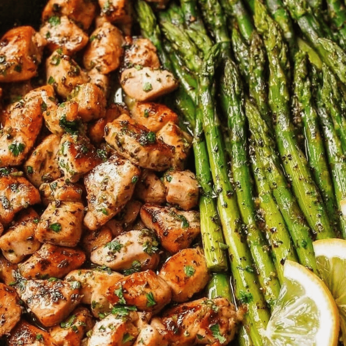 Garlic Butter Chicken Bites with Asparagus