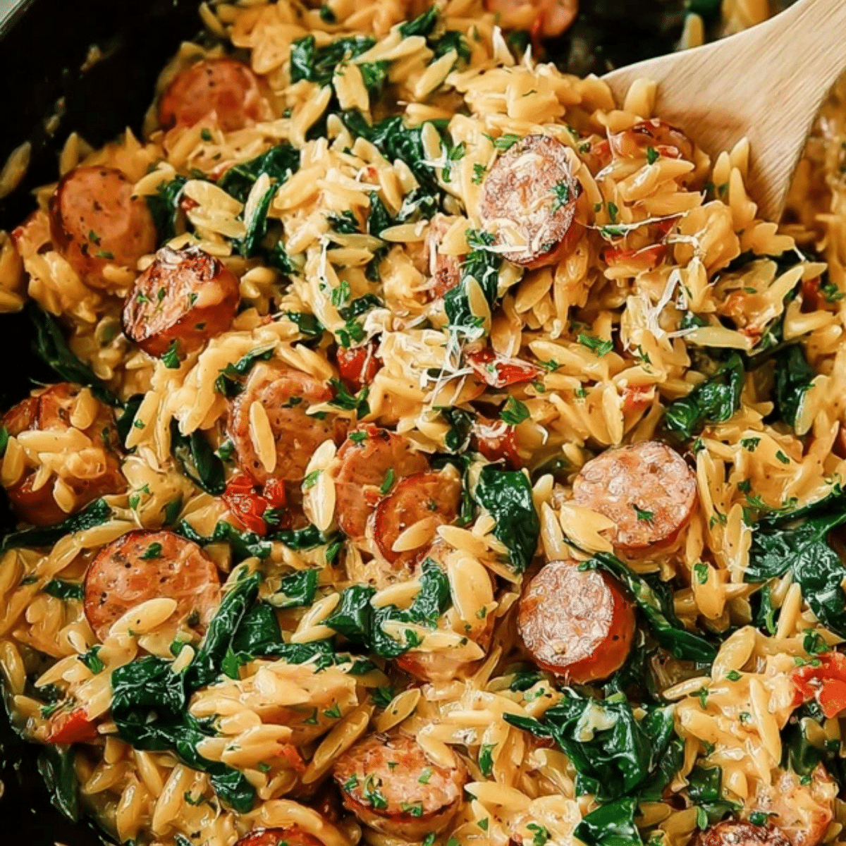 Creamy Chicken Sausage Orzo Skillet