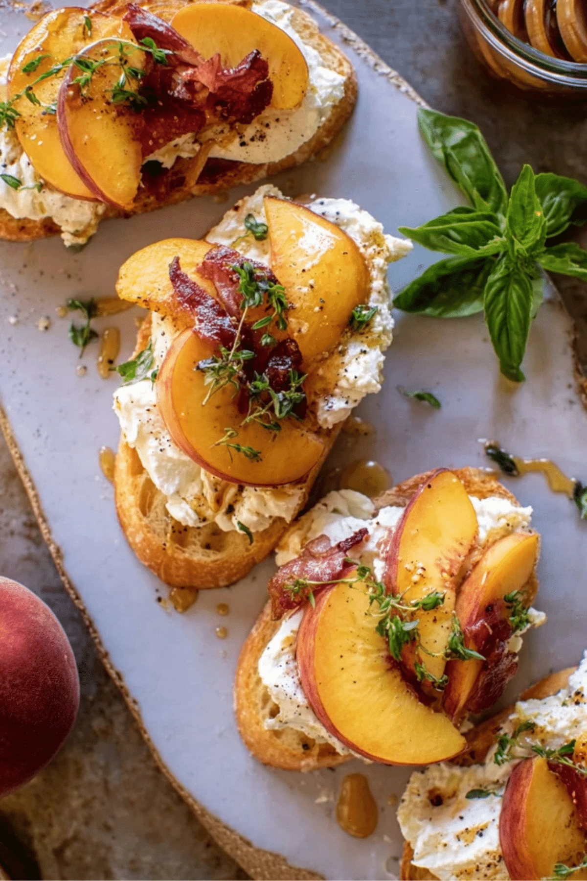 Peach Burrata Parmesan Crostini