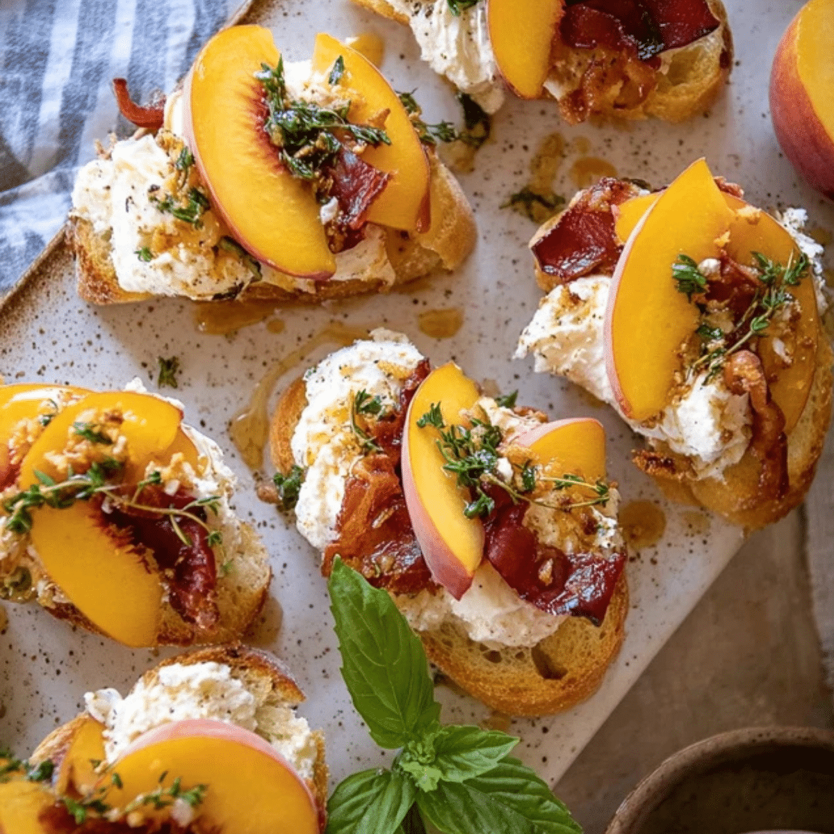 Peach Burrata Parmesan Crostini