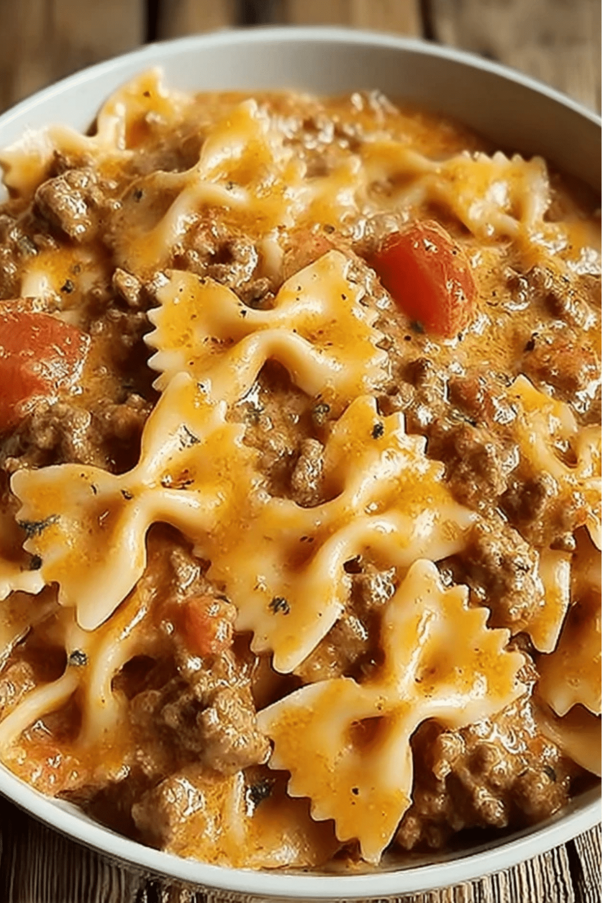 creamy velveeta beef and bowtie pasta