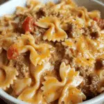 creamy velveeta beef and bowtie pasta
