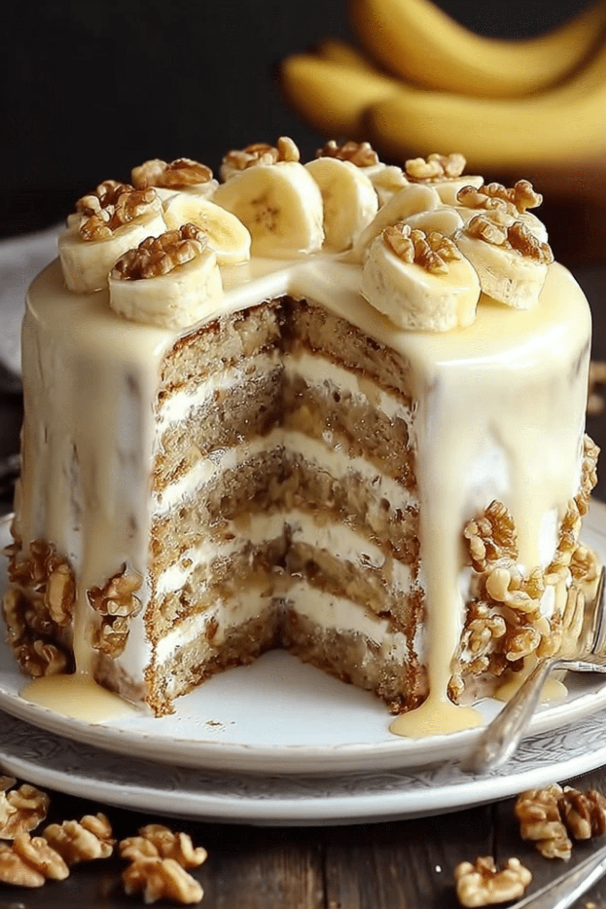 heavenly banana walnut cream cake