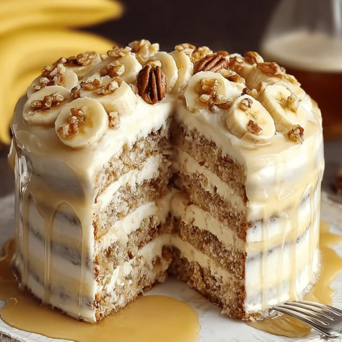 heavenly banana walnut cream cake