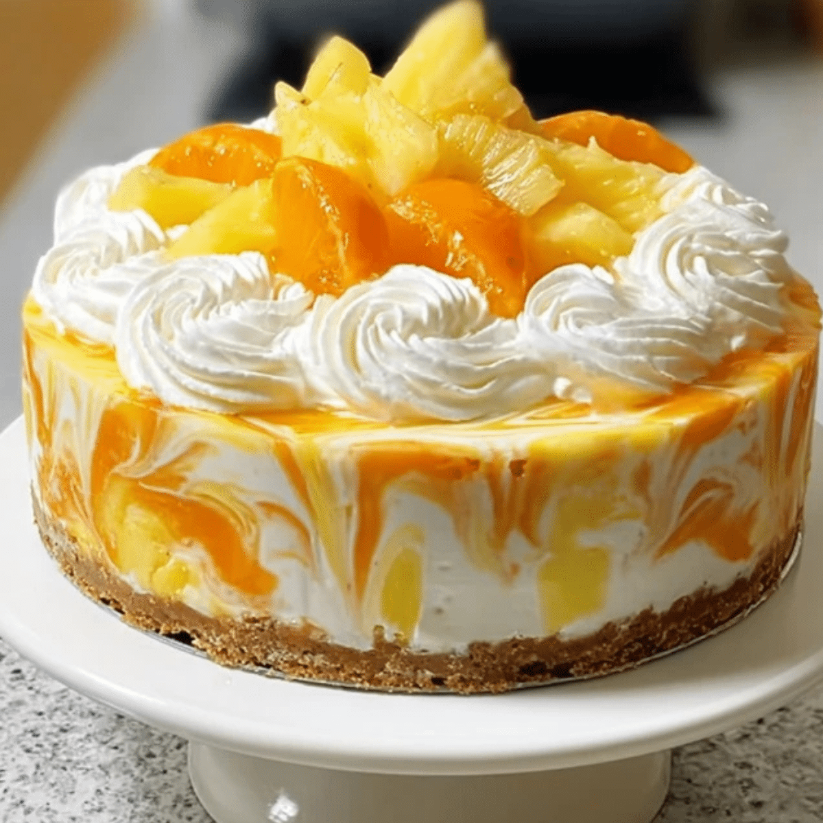 no bake orange pineapple swirl cheesecake