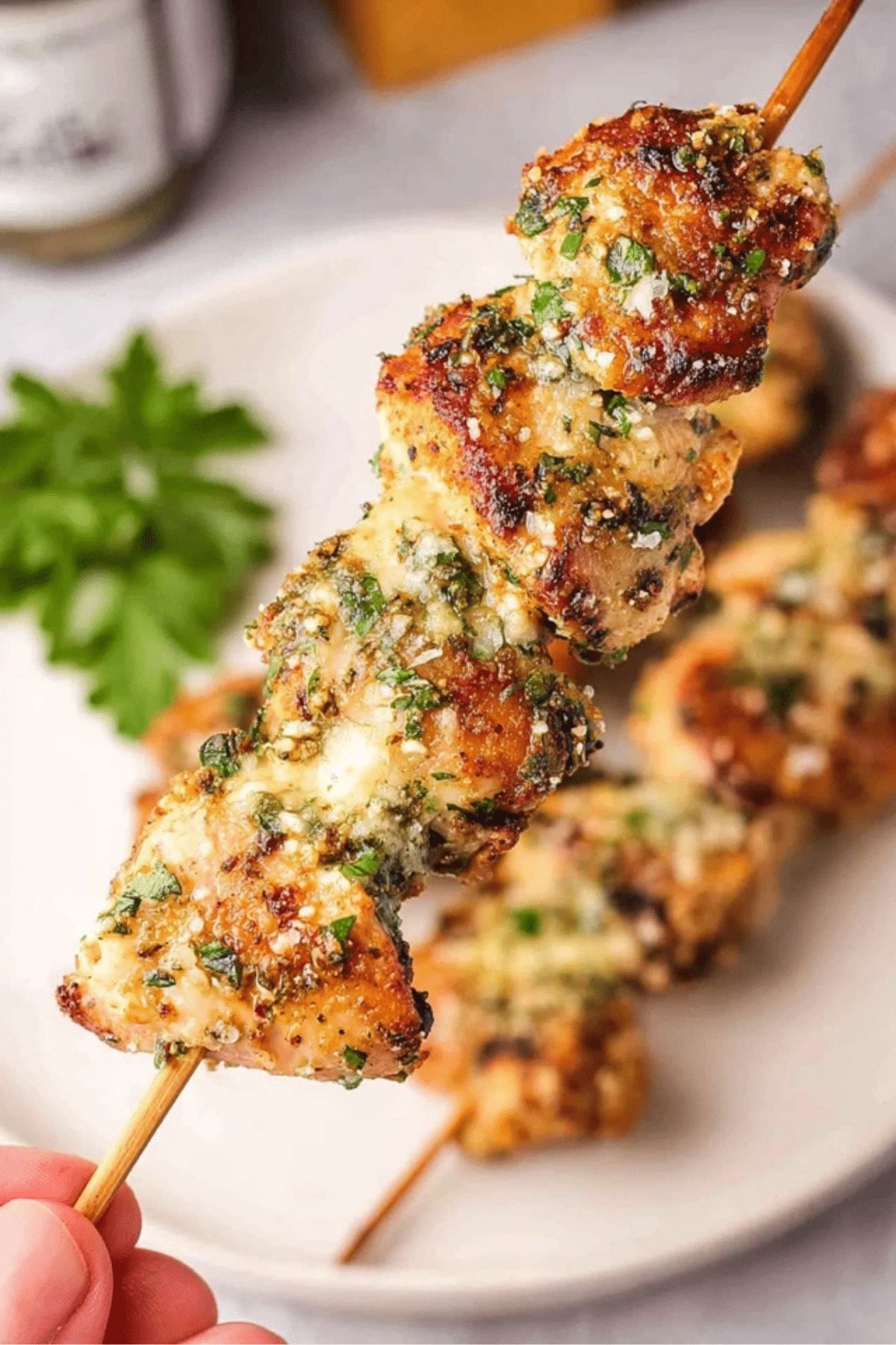 Air Fryer Garlic Parmesan Chicken Skewers